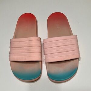 Adidas peach blue orange slides